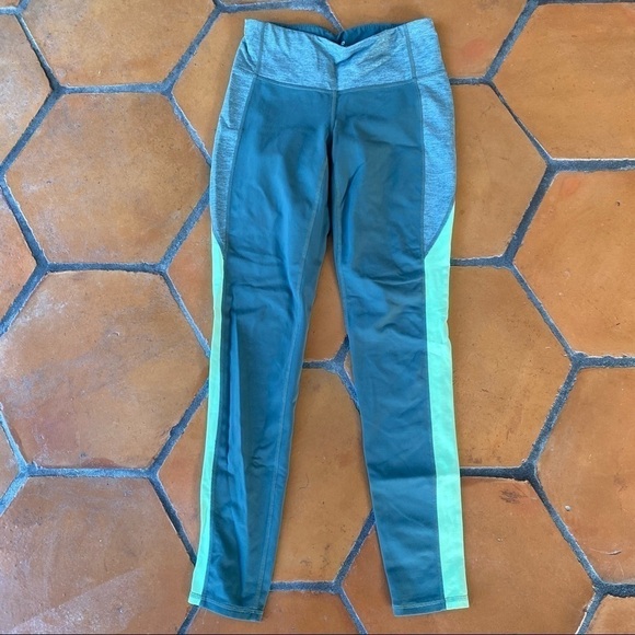 Athleta Colorblock Revelation Tight Sz S Small Jasper Green/Luminous Green - Picture 2 of 8